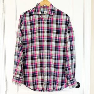 Peter Millar Nanoluxe Easy Care Button Down Dress Shirt Blue Plaid Mens Size M
